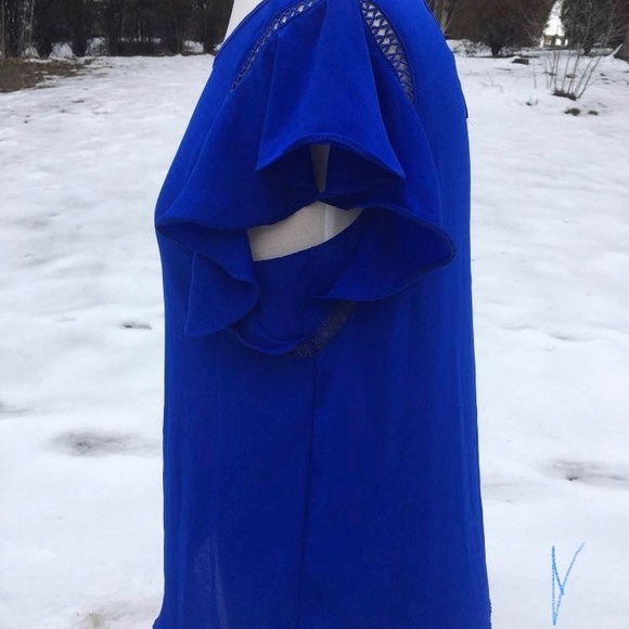 ELECTRIC BLUE FLUTTER SLEEVE BLOUSE SMALL WOMENS - Picture 4 of 10